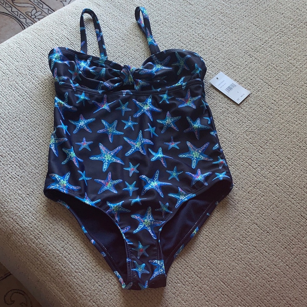 Lands End Starfish Patterned Kids Swimsuit NWT